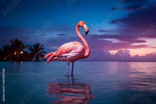 beautiful flamingo  sunset on the island