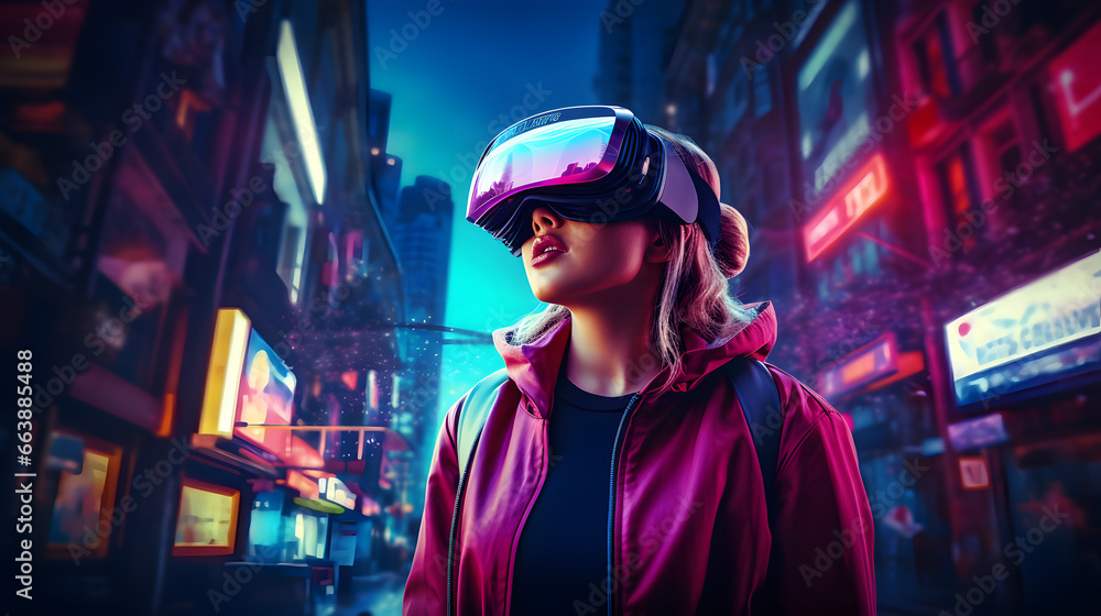 Young woman in glasses of virtual reality