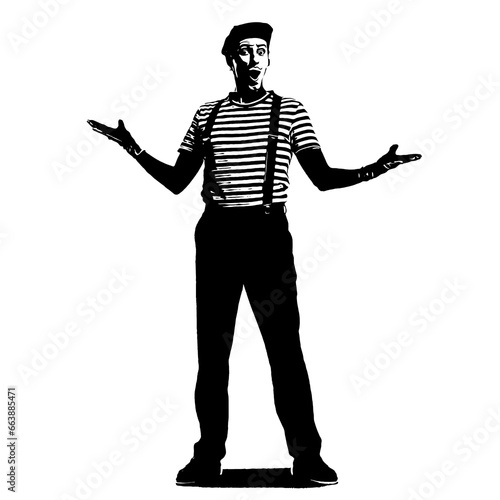 Vector silhouette of a mime gesturing welcome 