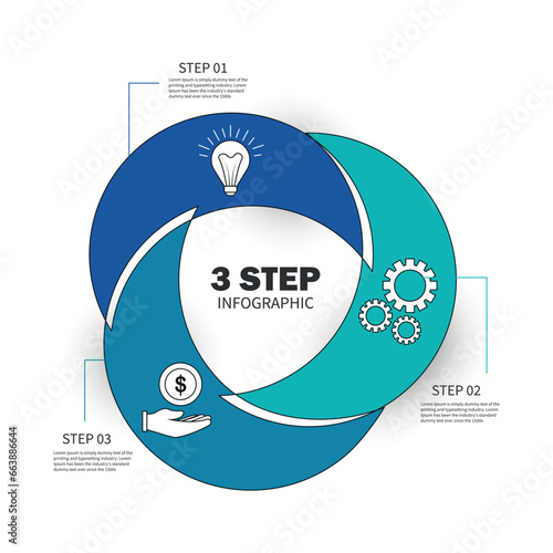 Three overlapping circles infographic. Venn diagram concept. Business presentation, chart, diagram, graph. 3 parts, options, steps or processes