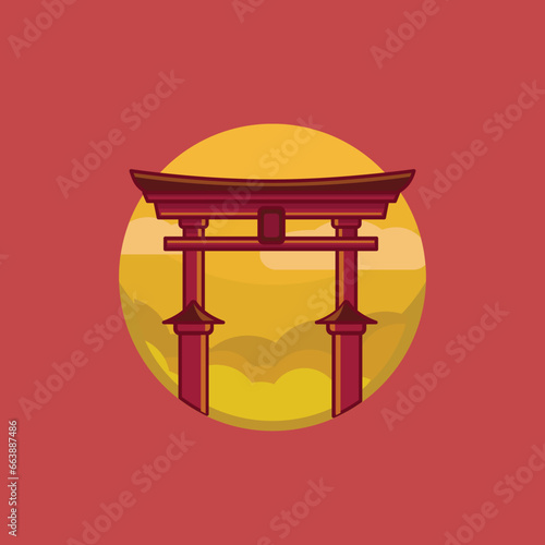 Chinese Gate Village Illustration Vector