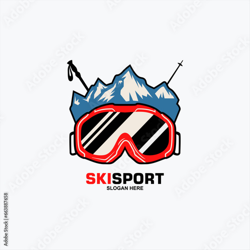 Ski Snowboard glasses crossed ski poles. Extreme sports logo