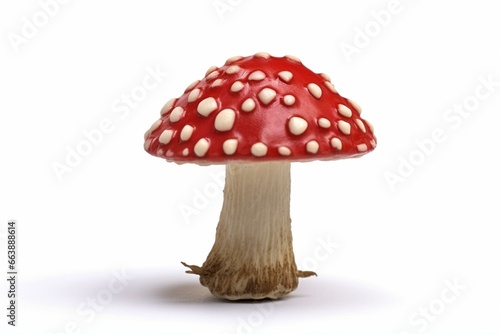 Close-up of a fly agaric mushroom isolated on a white background. Generative AI