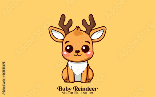 Christmas cartoon character in vector: Cute baby reindeer sitting for a Happy winter holiday
