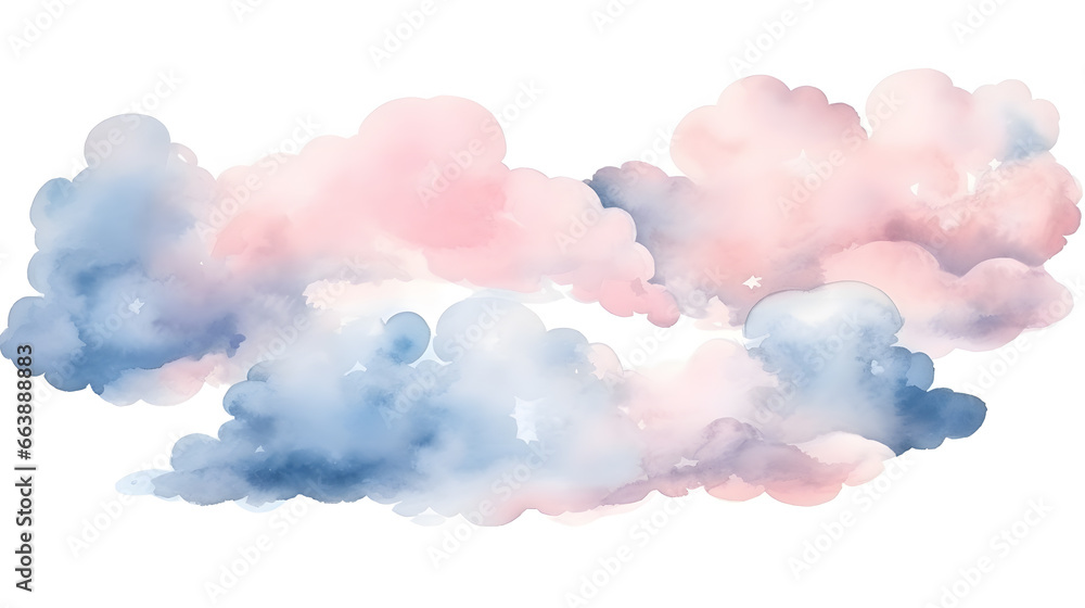Watercolor pink clouds isolated on white background