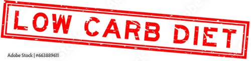 Grunge red low carb diet word square rubber seal stamp on white background