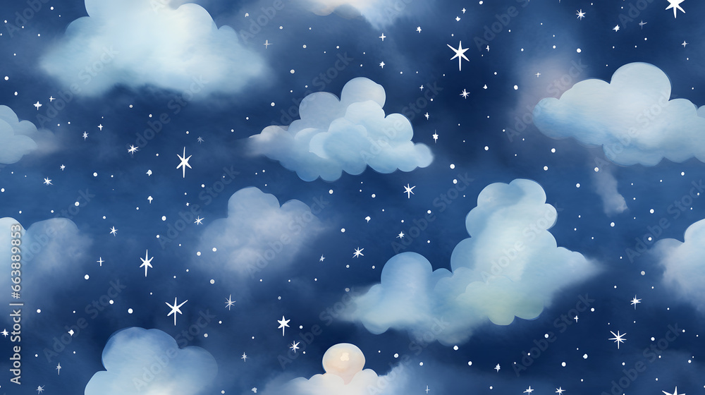 Starry night clouds watercolor seamless pattern Starry night clouds watercolor seamless pattern