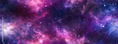 Seamless space texture background. Stars in the night sky with purple pink and blue nebula. A high resolution astrology or astronomy backdrop pattern © Eli Berr