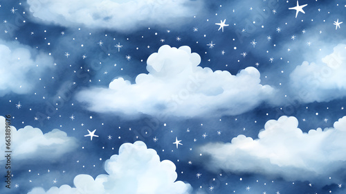 Starry night clouds watercolor seamless pattern © Oksana