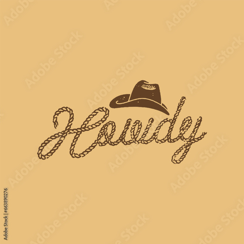 howdy illustration hat graphic rope design cowboy vintage typography badge handwriting cowgirls t shirt