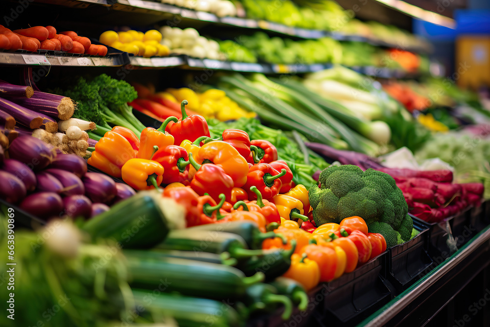 Fresh vegetables on display at a supermarket