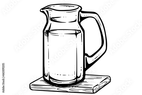jug or pitcher hand drawn ink sketch. Engraved style vector illustration