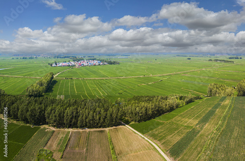 Aerial northeast earth village in summer