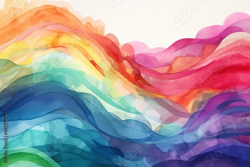 Colorful watercolor artwork featuring a background of overlapping rainbows. Generative AI