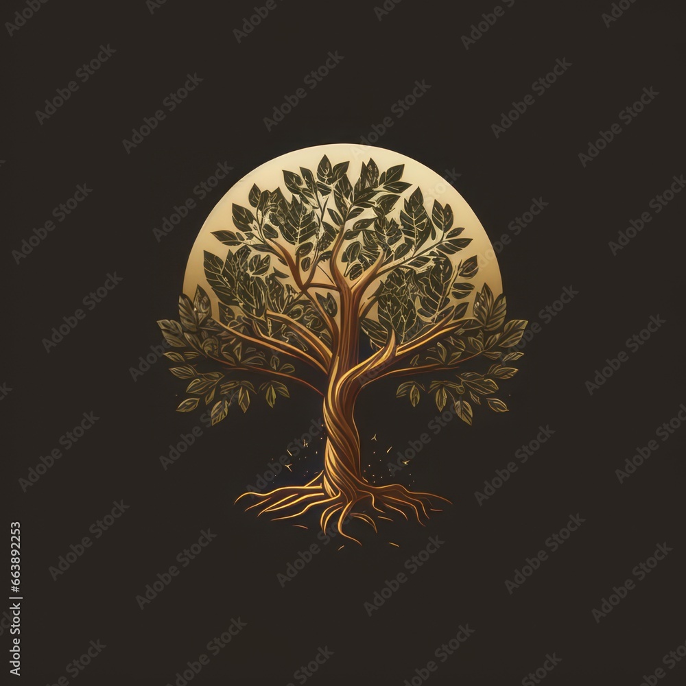 Naklejka premium Money Tree of Dollars. Money tree concept with room for text or copy space. Dollar. Bitcoin. Cryptocurrency. AI generated