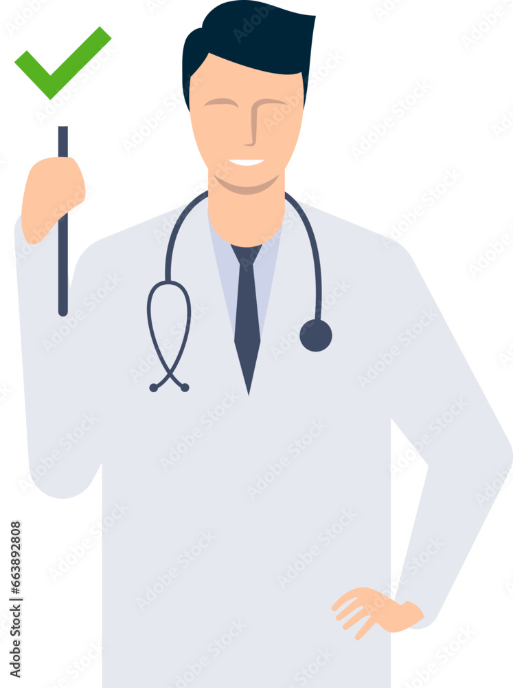 Male doctor shows signs of allowed and forbidden. Template for the presentation of a healthy lifestyle. Vector illustration Male doctor shows signs of allowed and forbidden. Template for the presentation of a healthy lifestyle. Vector illustration