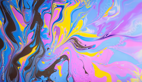 Ornate multi-colored paint streaks, acrylic ink soft streaks in the style of marbling and ebru