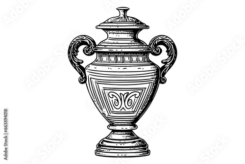 Set of ancient vase hand drawn ink sketch. Engraved style vector illustration