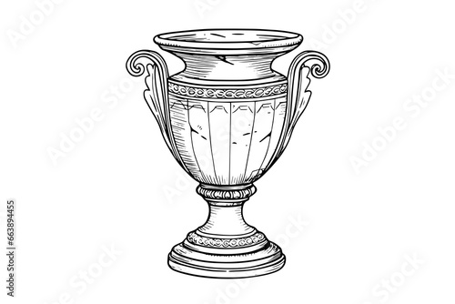 Set of ancient vase hand drawn ink sketch. Engraved style vector illustration
