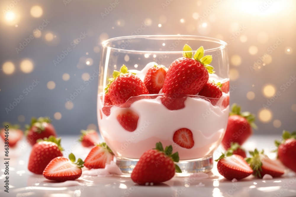 Strawberry yogurt or milk in a glass. ai generative Strawberry yogurt or milk in a glass. ai generative