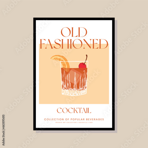 Cocktail vector illustration in a poster frame for modern art gallery