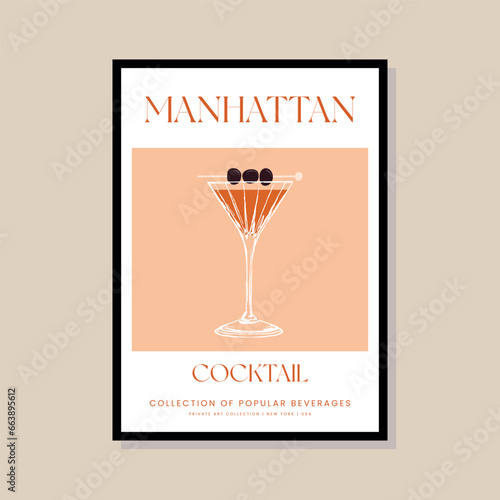 Cocktail vector illustration in a poster frame for modern art gallery