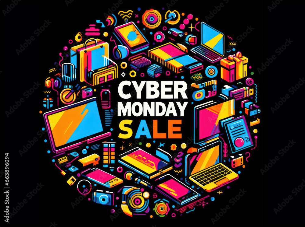 Fototapeta premium cyber monday vibrant tech and gadget extravaganza