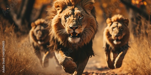 running lions in the sunset, big five wildlife safari