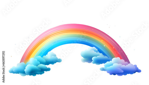 Illustration of rainbow with clouds on transparent background