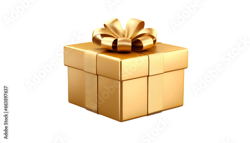 Fancy golden gift box on transparent background, christmas, celebration, present