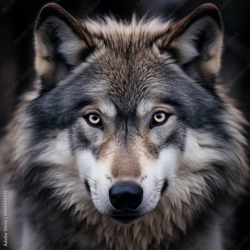 Close-up photo of wolf, scary predator in the forest. Close-up photo of wolf, scary predator in the forest.