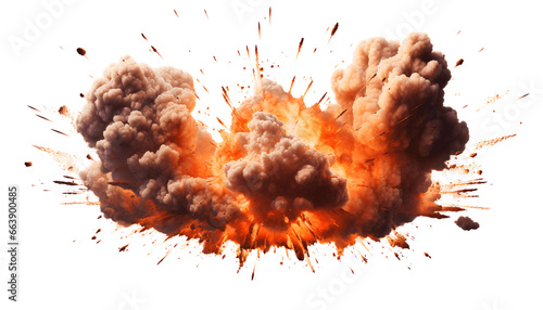 Explosion with a lot of debris on transparent background, bomb, light, military