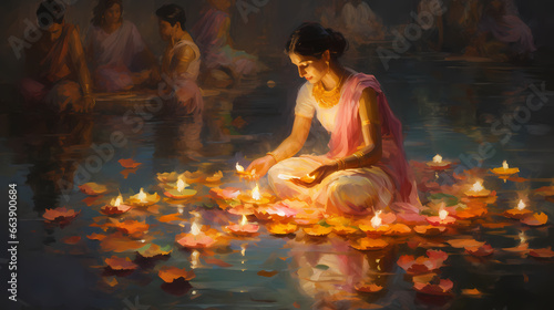 Diwali woman with candle