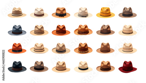 Collection of vintage italian fedora hats on transparent background, fashion, hat, clothing, style