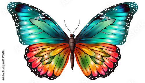 Butterfly with a shades of color on transparent background, spring, illustration