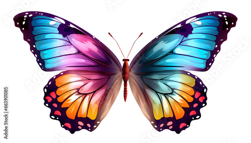 Colorful butterfly on transparent background, spring, illustration
