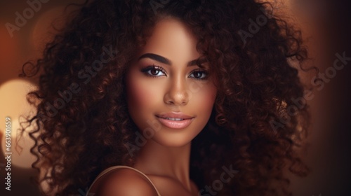 a beautiful stylish mulatto woman with clean fresh skin touches her own face. Facial care. Cosmetology, beauty © koplesya