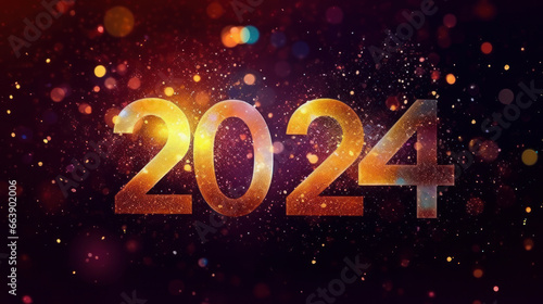 Happy New Year Celebration 2024 Sparkles Banner,Ai generative