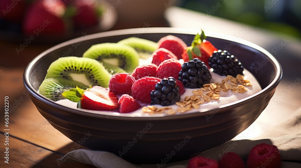 Berry smoothie bowl with granola, kiwi slices, and fresh berries. acai bowl Berry smoothie bowl with granola, kiwi slices, and fresh berries. acai bowl