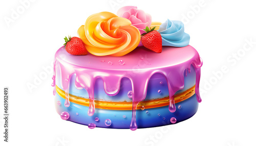 Colorful cake with juicy decoration on transparent background, isolated, pastry, dessert