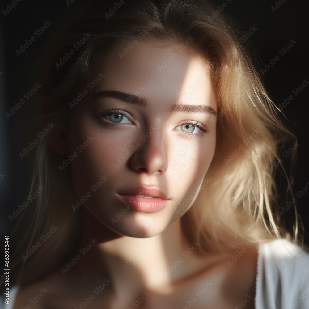 Close-up portrait of a beautiful woman with curly brown and reddish hair Close-up portrait of a beautiful woman with curly brown and reddish hair