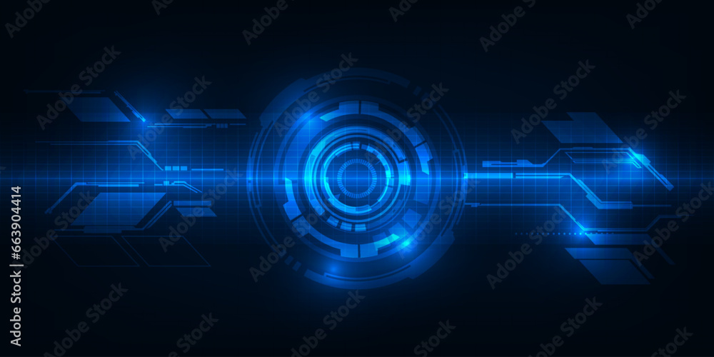 Vector illustration of abstract futuristic technology background with circuit HUD and hi-tech digital circuit.Future tech design concept.
