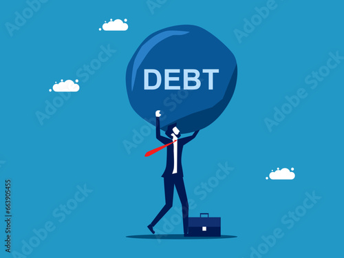 Heavy debt. Businessman carries debt stones. vector illustration