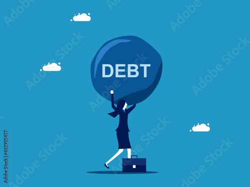 debt. Businesswoman carries debt stones. vector illustration