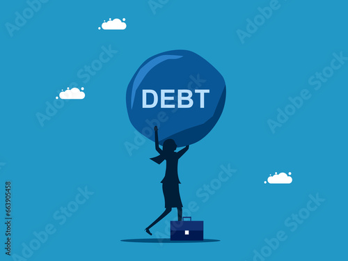 debt. woman carries debt stones. vector illustration