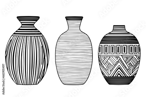Set of ancient vase hand drawn ink sketch. Engraved style vector illustration.