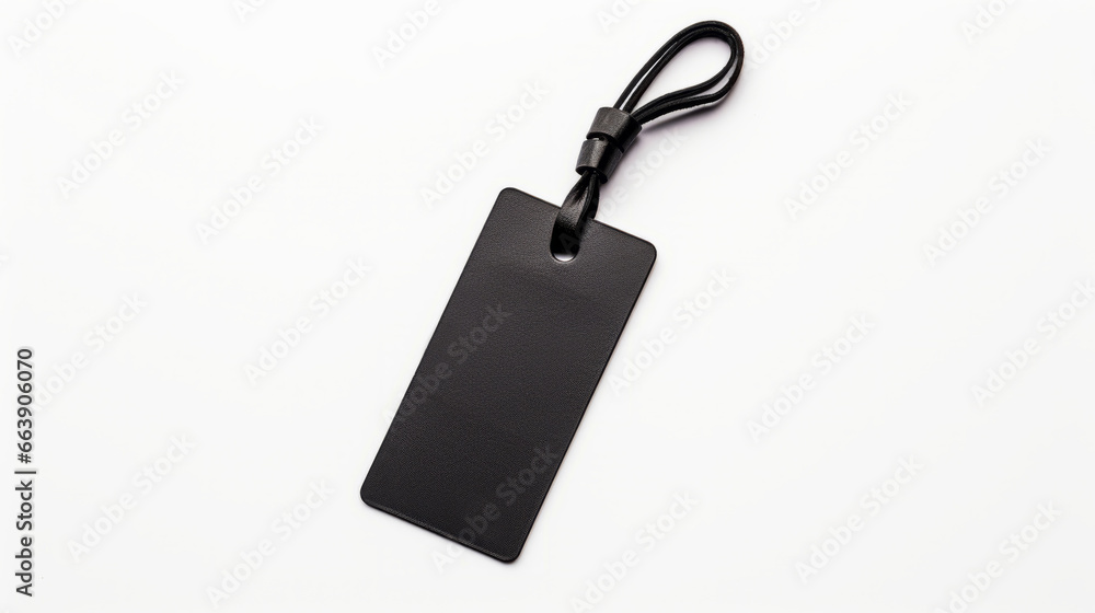 Fototapeta premium a close-up of a black empty price tag on a gray background, a mockup 
