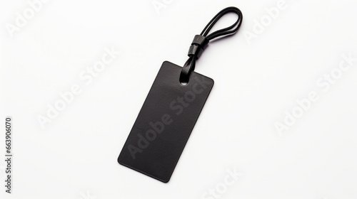 a close-up of a black empty price tag on a gray background, a mockup 
