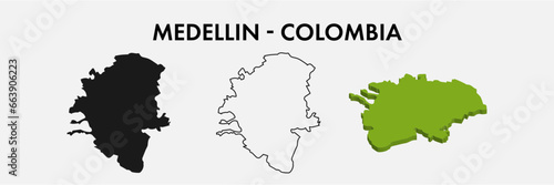 Medellin Colombia city map set vector illustration design isolated on white background. Concept of travel and geography.