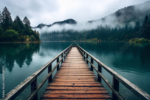 A nostalgic scene featuring a vintage wooden pier extending into calm lake waters, with an old rowboat tied at the end, waiting for adventurers